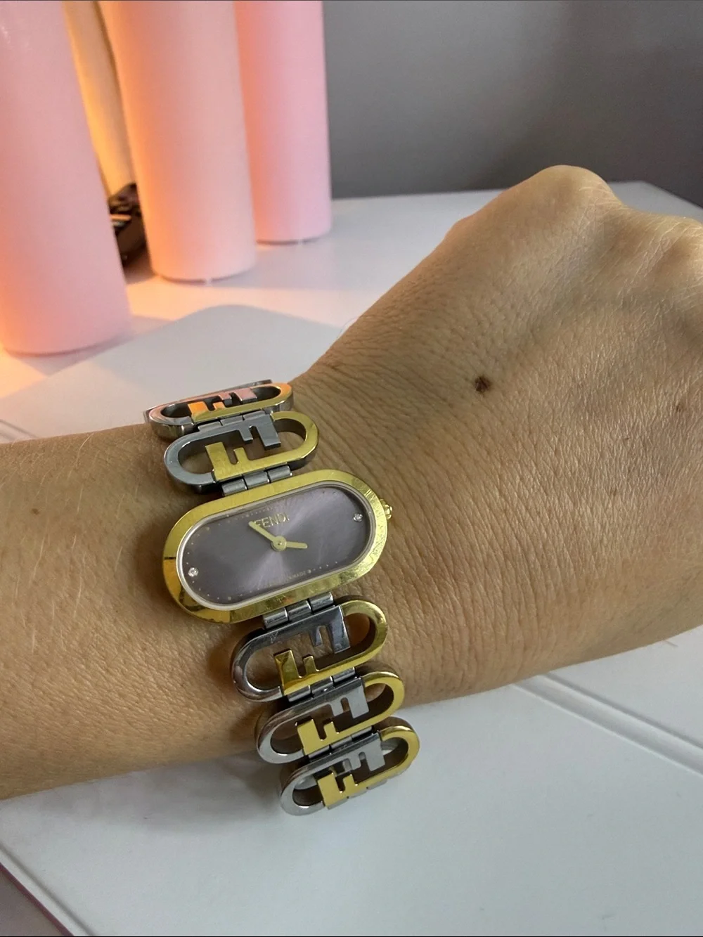 Fendi Two-Tone Gold and Silver Oval Dial Bracelet Watch